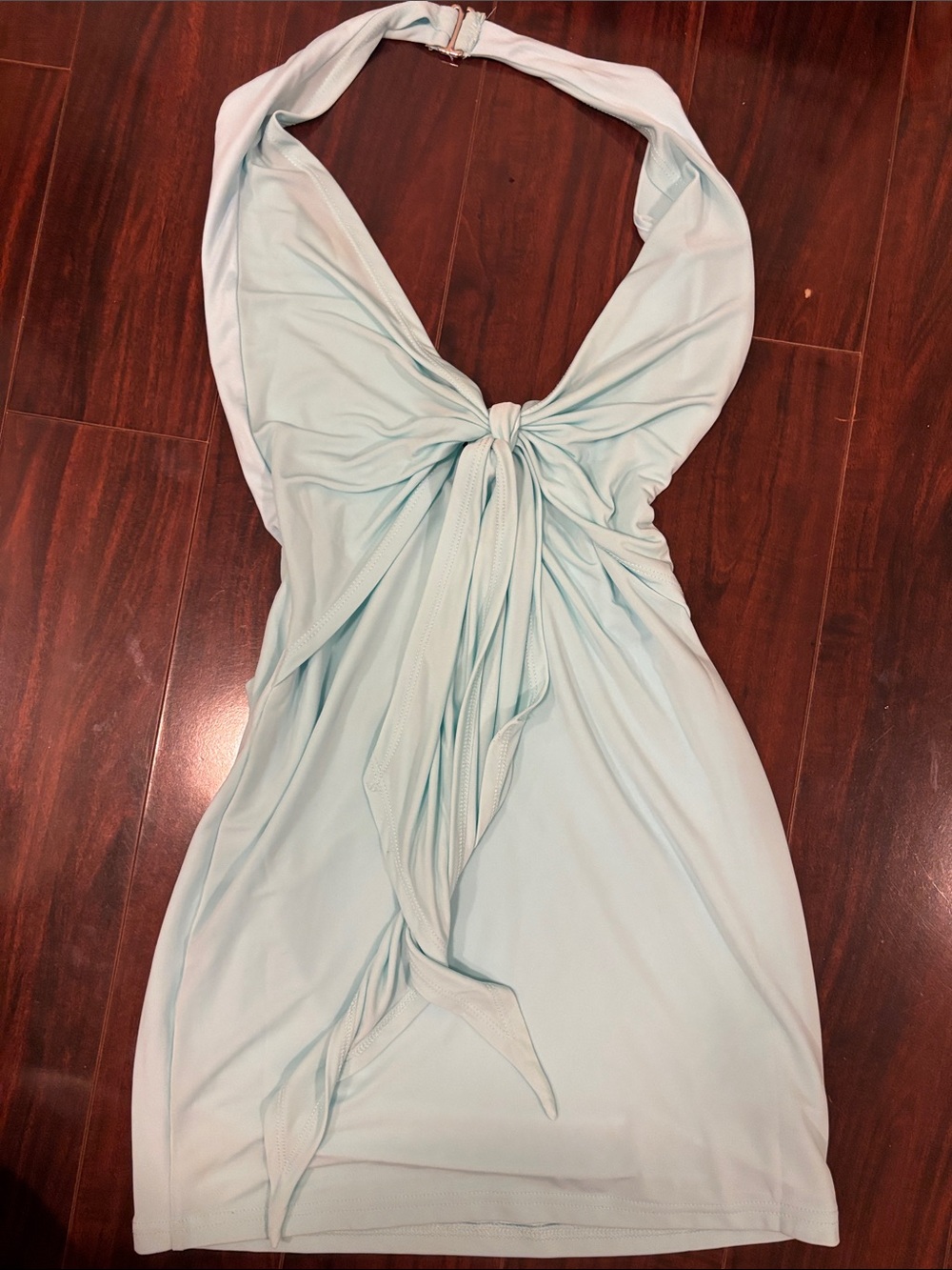 White Fox Light Blue Halter Knot Front Mini Dress